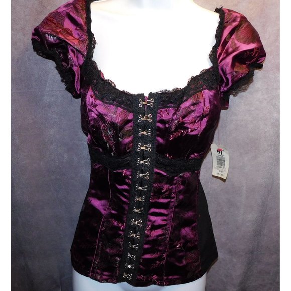 Y2K Discontinued Tripp Purple Brocade Gothic Boned Top NWT - Picture 6 of 9